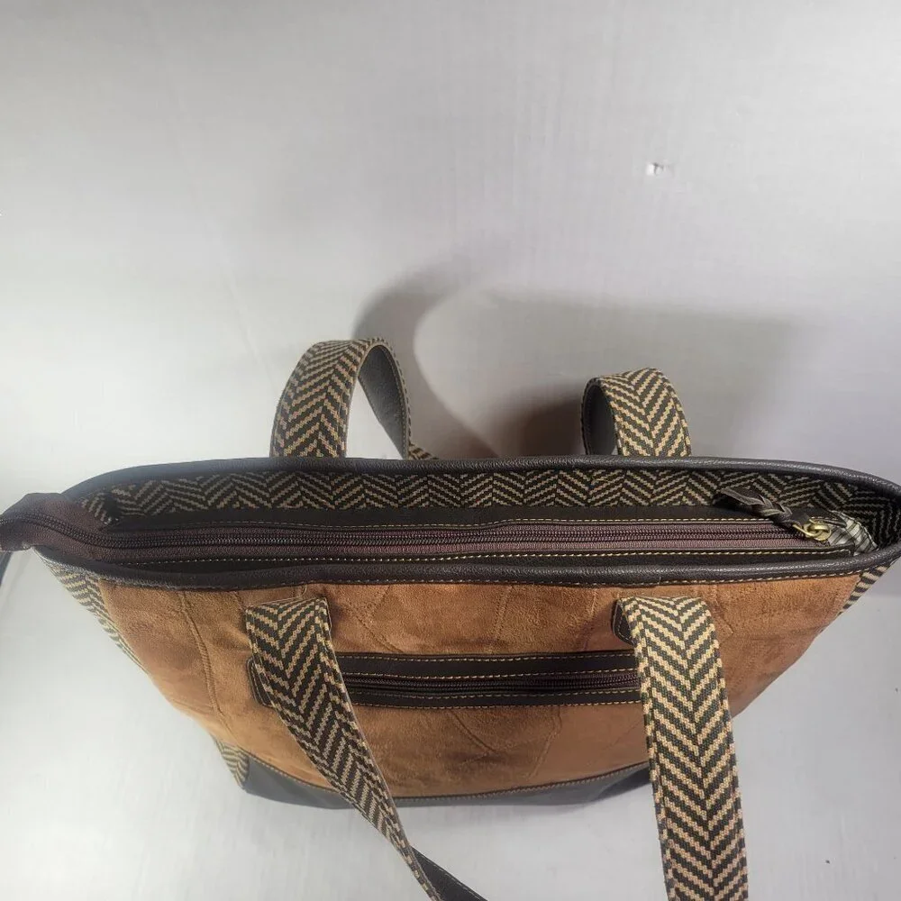 Vaan & Co. Women Milano Upcycled Genuine Leather Herringbone Tote - Picture 13 of 15